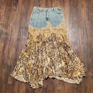 Vintage 90's Newport Jeanology Leopard Lace Velvet Flare Skirt Long Midi…
